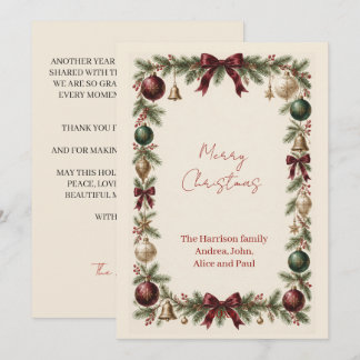 Classic Vintage Botanical Wreath Christmas Holiday Card