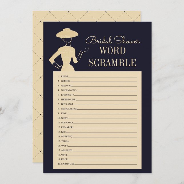Classic Vintage Bridal Shower Word Scramble Card (Front/Back)