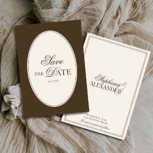 Classic Vintage Brown and Ivory Old Money Wedding Save The Date