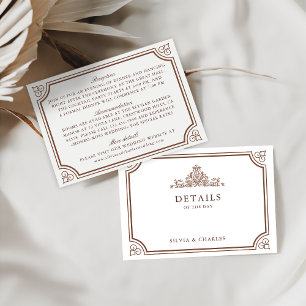 Classic Vintage Brown & Ecru Wedding Details Enclosure Card
