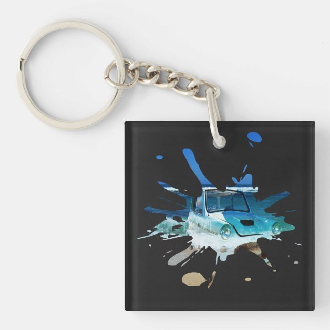Classic Vintage Car Beach Pop Art, Key Ring (Front)