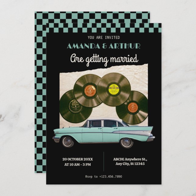 Classic vintage car wedding invitation (Front/Back)