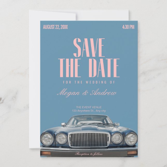 Classic Vintage car wedding Save The Date (Front)