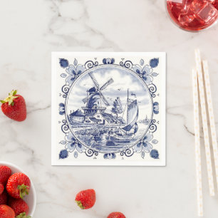 Classic Vintage Chic Dutch Windmill Delft Blue Napkin