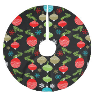 Classic Vintage Christmas Bauble Ornament Brushed Polyester Tree Skirt