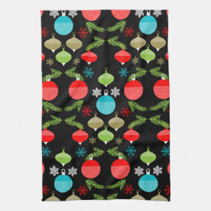 Classic Vintage Christmas Bauble Ornament Tea Towel