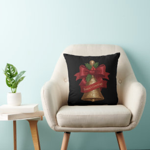 Classic Vintage Christmas Bell with Red Ribbon Cushion