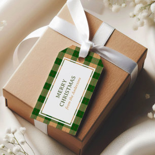 Classic Vintage Christmas Green and Beige Plaid Gift Tags