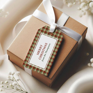 Classic Vintage Christmas Green Red Beige Plaid Gift Tags