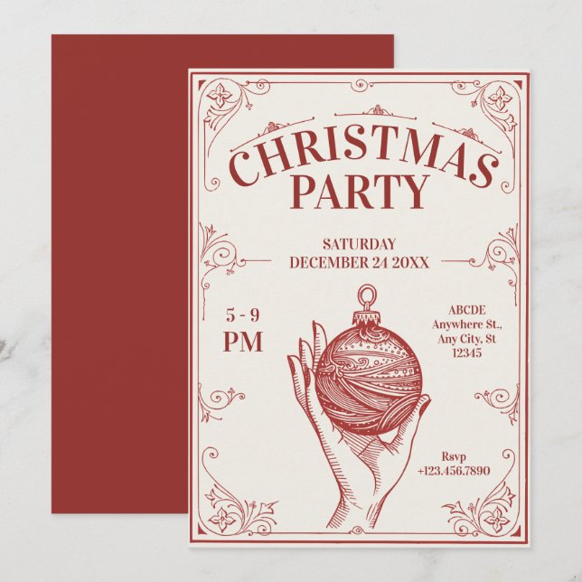 Classic Vintage christmas Invitation (Front/Back)