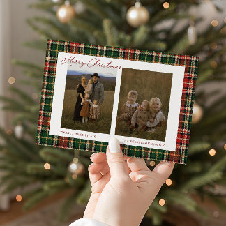 Classic Vintage Christmas Plaid Family Photo Holiday Card