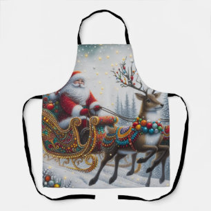 Classic/Vintage Christmas Santa & reindeer Apron