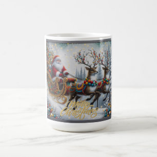 Classic/Vintage Christmas Santa & reindeer Coffee Mug