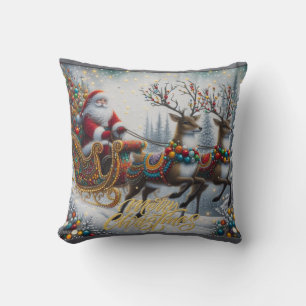 Classic/Vintage Christmas Santa & reindeer Cushion