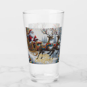 Classic/Vintage Christmas Santa & reindeer  Glass
