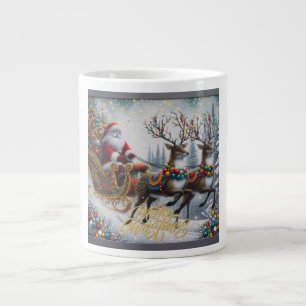 Classic/Vintage Christmas Santa & reindeer  Large Coffee Mug