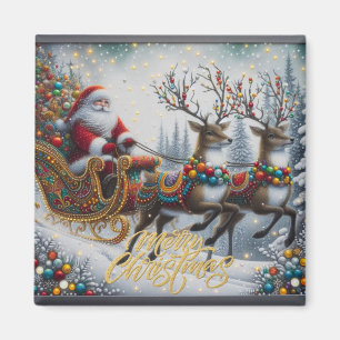 Classic/Vintage Christmas Santa & reindeer Magnet