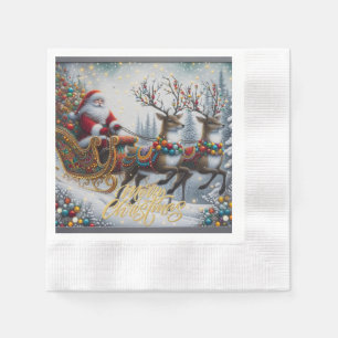 Classic/Vintage Christmas Santa & reindeer Napkin