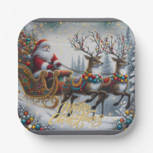 Classic/Vintage Christmas Santa & reindeer  Paper Plate