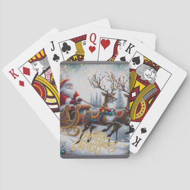Classic/Vintage Christmas Santa & reindeer  Playing Cards (Back)