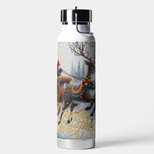 Classic/Vintage Christmas Santa & reindeer  Water Bottle