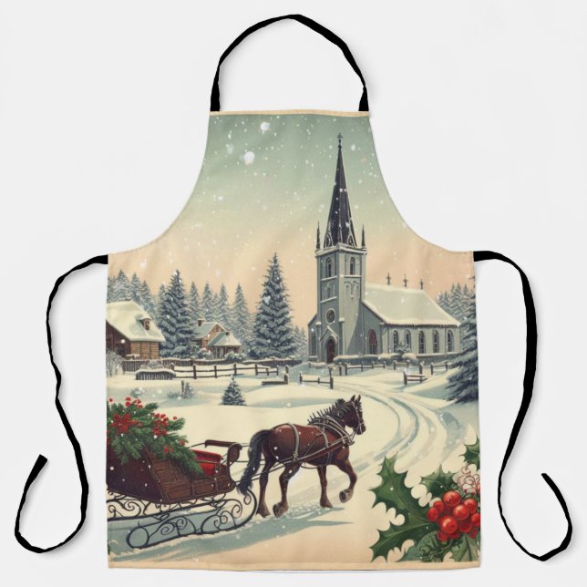 Classic/Vintage Christmas scene  Apron (Front)