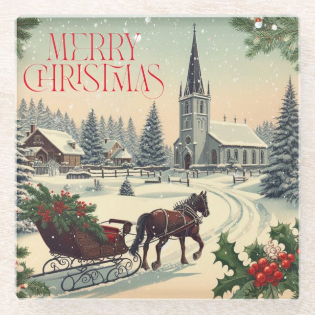 Classic/Vintage Christmas scene  Glass Coaster (Front)