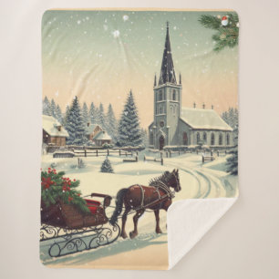 Classic/Vintage Christmas scene Sherpa Blanket
