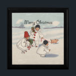 Classic Vintage Christmas Snow Child Gift Box<br><div class="desc">What a great Christmas card! From a 1916 Christmas Card,  showing snow children walking their piggy in the snow. Festive and funny!</div>