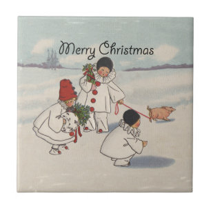 Classic Vintage Christmas Snow Child Tile