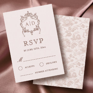 Classic Vintage Crest Wedding Monograms RSVP Card