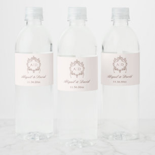 Classic Vintage Crest Wedding Monograms Water Bottle Label