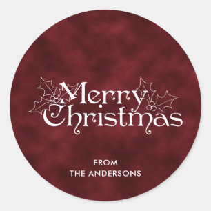 Classic Vintage Dark Red Velvet Merry Christmas Round Sticker