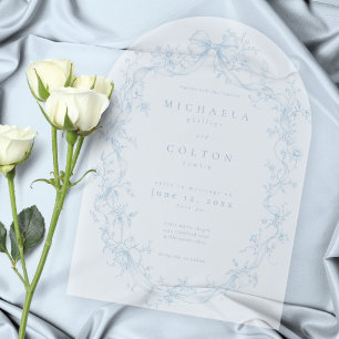 Classic Vintage Dusty Blue Floral Wreath Wedding Acrylic Invitations