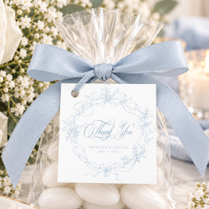 Classic Vintage Dusty Blue Floral Wreath Wedding Favour Tags