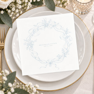Classic Vintage Dusty Blue Floral Wreath Wedding Napkin