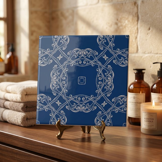 Classic Vintage Elegant Cobalt Blue And White Tile (Creator Uploaded)