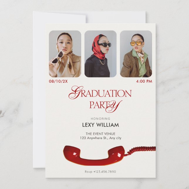 Classic vintage fashion photo collage graduation invitation (Front)