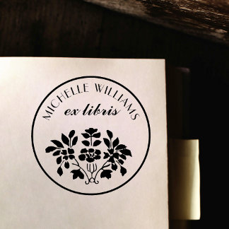 Classic Vintage Floral Name Ex Libris Bookplate Self-inking Stamp