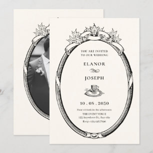 Classic vintage frame elegant wedding photo invitation