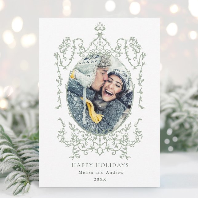 Classic Vintage Frame Happy Holidays Photo  Holiday Card (Creator Uploaded)