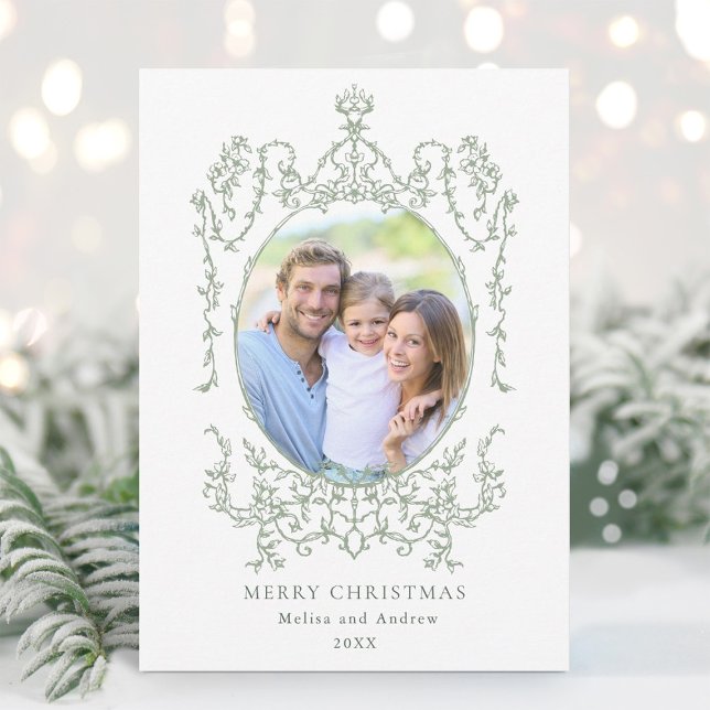 Classic Vintage Frame Merry Christmas Photo  Holiday Card (Creator Uploaded)