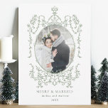 Classic Vintage Frame Merry & Married Photo Holiday Card<br><div class="desc">This flat christmas | holiday card features a simple sage green vintage frame with a photo. For more advanced customisation of this design,  please click the BLUE DESIGN TOOL BUTTON above!</div>