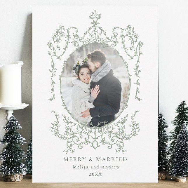 Classic Vintage Frame Merry & Married Photo Holiday Card (Creator Uploaded)