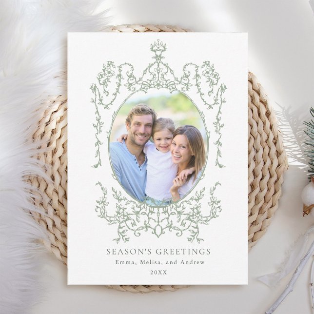 Classic Vintage Frame Season's Greetings Photo  Holiday Card (Creator Uploaded)