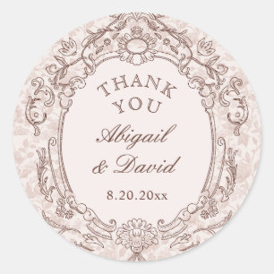 Classic Vintage Frame Wedding Round Sticker
