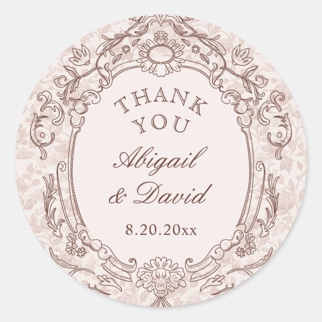 Classic Vintage Frame Wedding Round Sticker (Front)