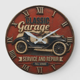 Classic Vintage Garage Antique Roadster Service Large Clock