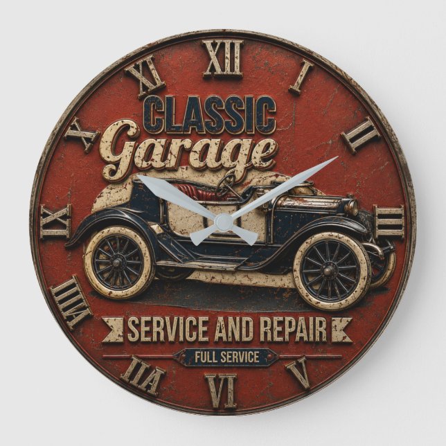 Classic Vintage Garage Antique Roadster Service  Large Clock (Front)