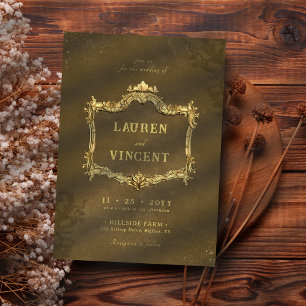 Classic Vintage Gold Baroque Frame Photo Wedding Invitation